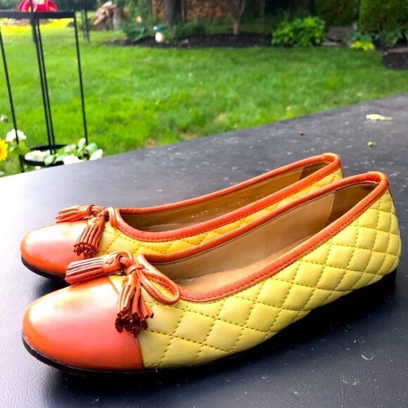 Robert Zur Shoes - Robert Zur quilted yellow leather ballet flats